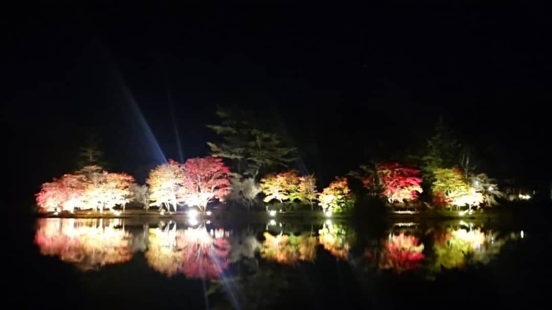 リゾートホテル蓼科のインスタグラム：「正面の紅葉は夜間のライトアップもあり、実に見事です。」