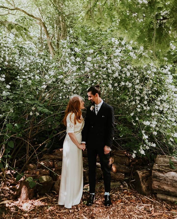 ミナのインスタグラム：「Lovely Jennifer from @stormteacup wearing her cream vintage-inspired Indiebride dress made from silk and embellished with French lace motifs. Jennifer makes beautiful, delicate jewellery so if you're looking for Christmas presents (no, it's not too soon! 😆) or wedding jewellery, check out her website. ❤️⁠ ⁠ Photography: @joannanicolephotography」