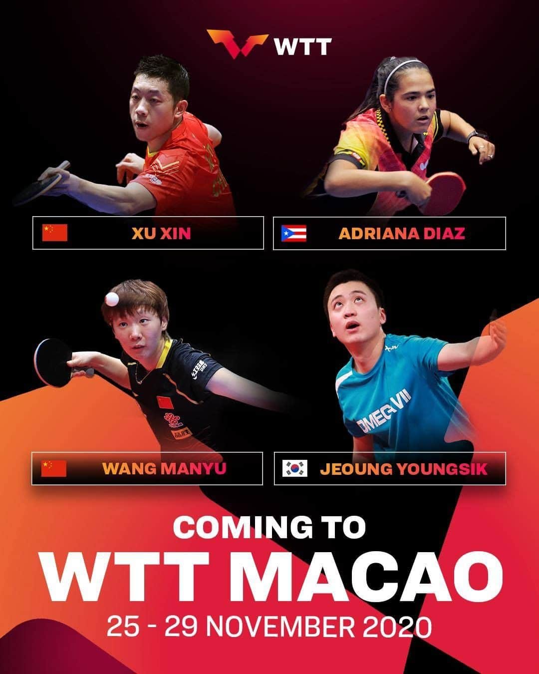 ITTF Worldさんのインスタグラム写真 - (ITTF WorldInstagram)「🇨🇳 Xu Xin 🇵🇷 Adriana Diaz 🇨🇳 Wang Manyu 🇰🇷 Jeoung Youngsik  🔜 #WTTmacao 🏓🇲🇴」10月29日 22時00分 - wtt