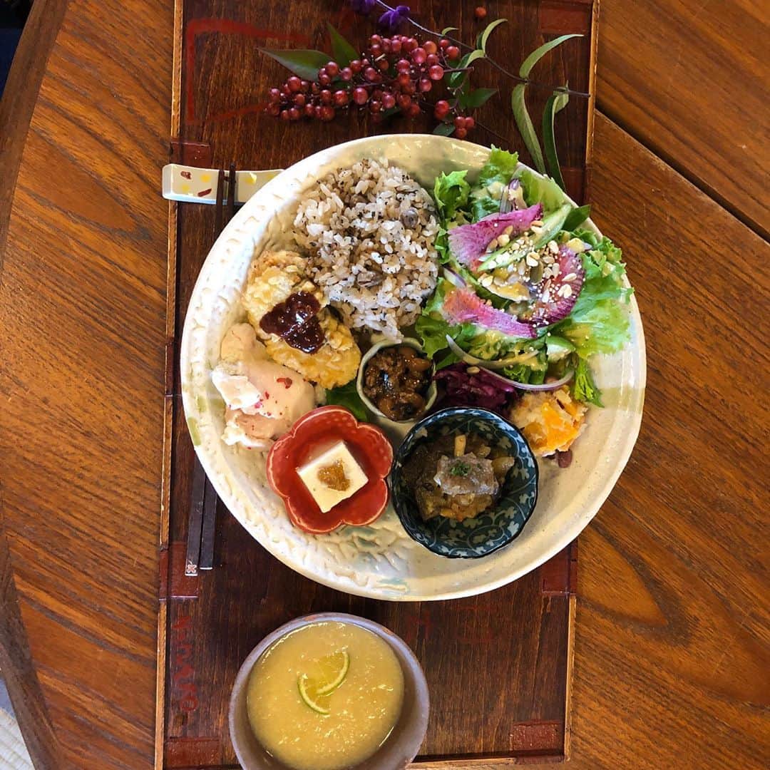 藤井日菜子さんのインスタグラム写真 - (藤井日菜子Instagram)「いつもお世話になっている、奈良の情報誌クレーるさんの皆さんと、糀料理と発酵野草蒸し座浴のお店 -花さんへ。  花さんは、 発酵調味料を使ったお料理や、発酵野草を肌から取り入れるセラピーを提供されていますが、 何億個という生きた酵素がこころとからだに届くって凄いですね！とても大切なことですね！ 基礎調味料を発酵調味料にすべて置き換えることで、料理全体から生きた発酵菌をとり、様々な料理にしているのだそうです。 どのおかずも美味しくて優しかった😋 さすが奈良の情報番長松尾社長にクレーるの皆さん😊美味しいとこよくご存知です❗️御馳走さまでした💖 発酵ランチで菌活して、手洗いうがいで滅菌して笑  これから寒くなって乾燥してくるのでね、皆さんいい菌悪い菌意識しながら😃 健康でいてください💖  花さん、11月から「えん」さんに名前変わるそうです😊  #麹菌 #発酵ランチ #麹のお料理  #奈良ランチ」10月30日 0時55分 - hinakofuji