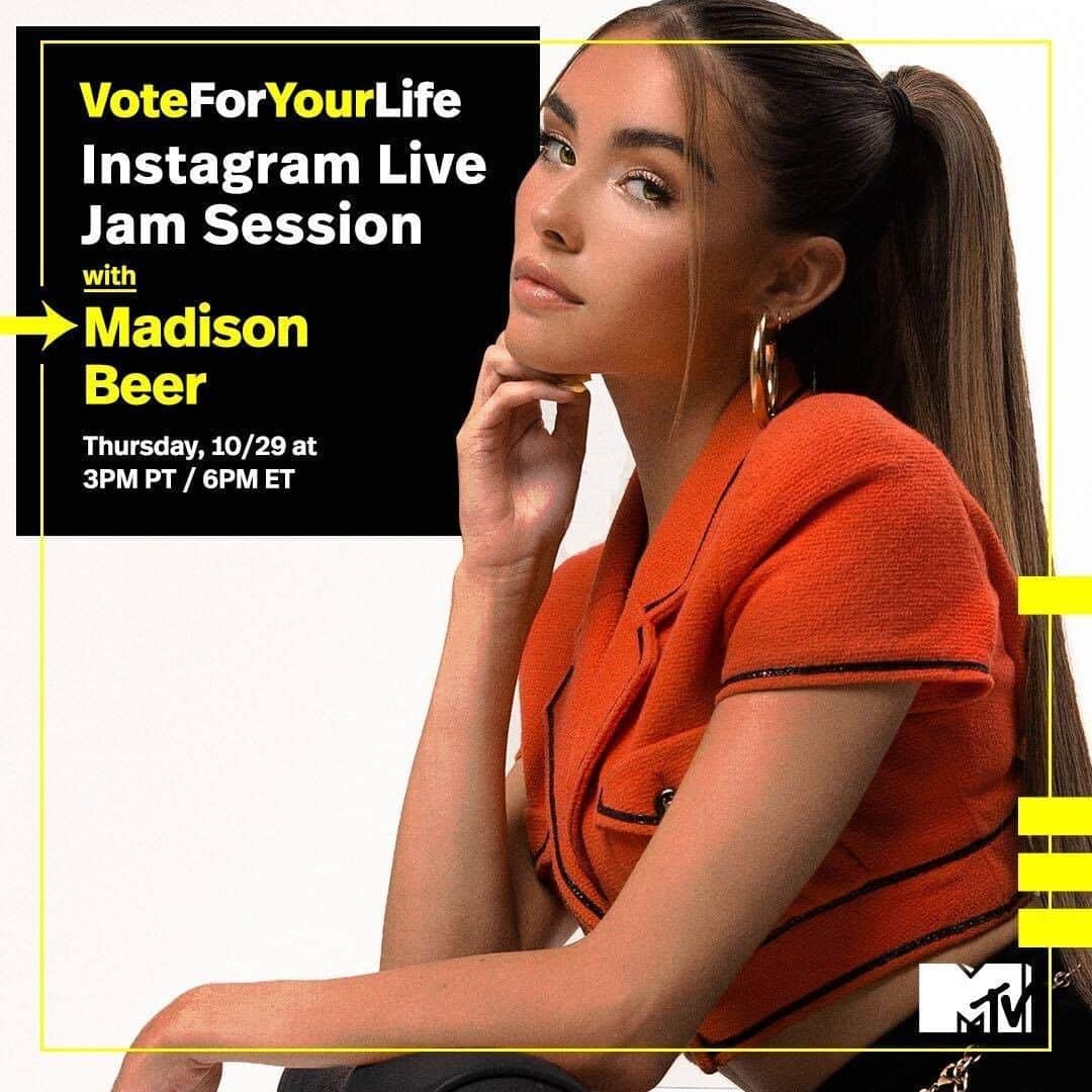 MTVさんのインスタグラム写真 - (MTVInstagram)「This is, in fact, real life 😭 Get ready for THE @madisonbeer to take over my Instagram Live – and to encourage us to #VoteForYourLife – in a jam session at 3pm PT / 6pm ET!」10月30日 4時00分 - mtv