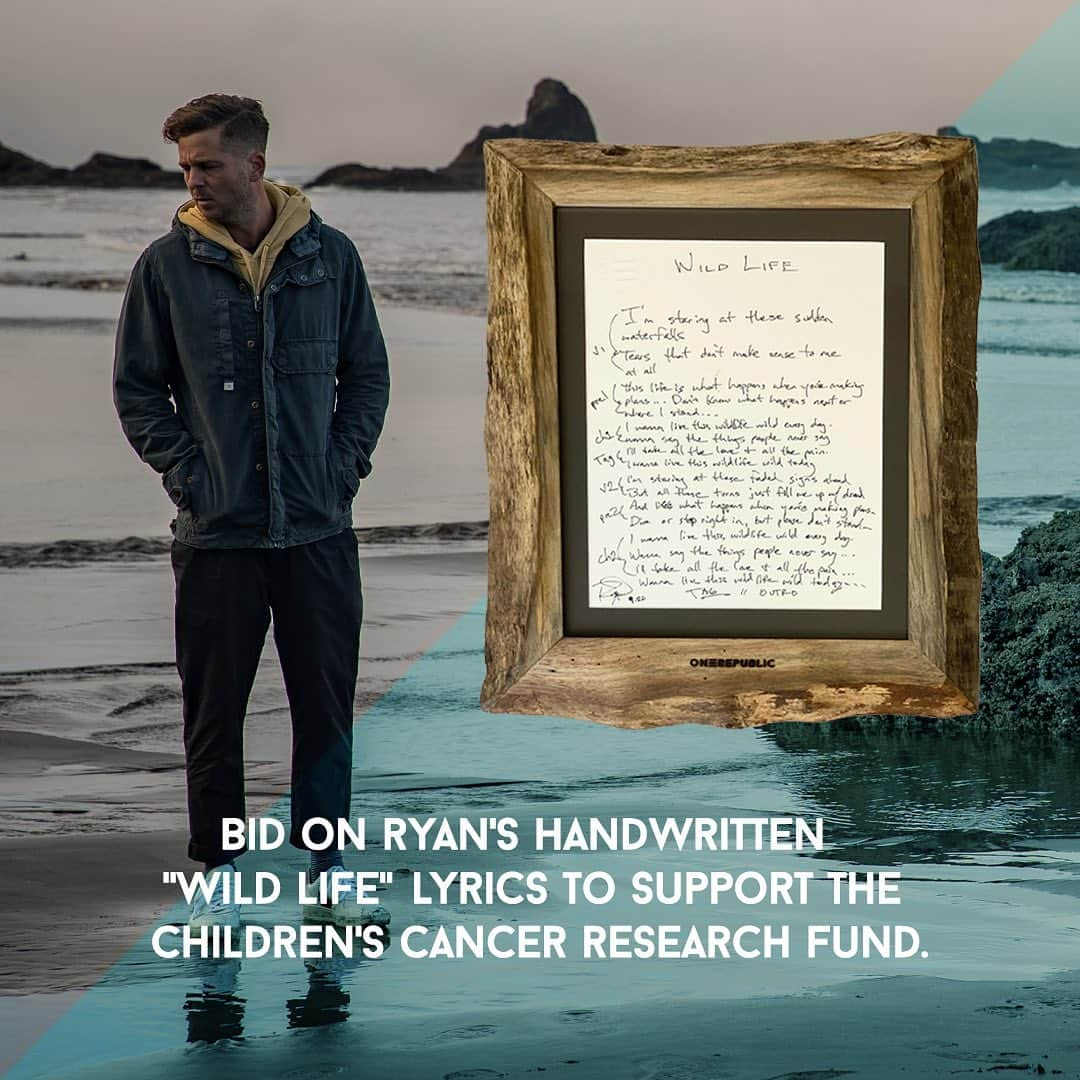 OneRepublicさんのインスタグラム写真 - (OneRepublicInstagram)「Swipe up on our story to bid today on a one-of-a-kind handwritten & signed copy of the lyrics from our song Wild Life! This auction is live, in partnership with @charitybuzz, on behalf of @childrenscancer Research Fund, and their initiatives to create safer treatments for osteosarcoma」10月30日 4時13分 - onerepublic