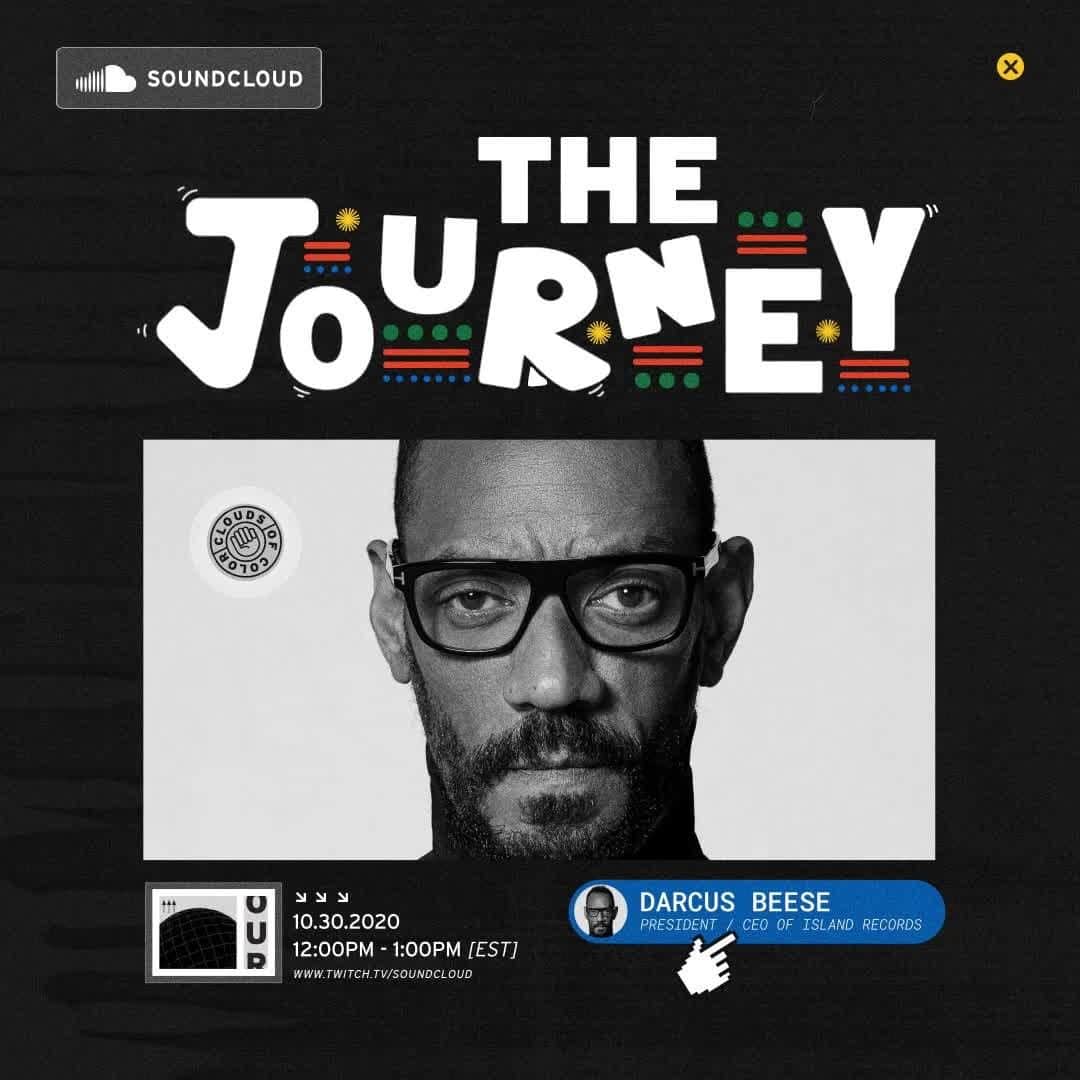 サウンドクラウドのインスタグラム：「Join us as we close out #BlackHistoryMonthUK with a special installment of 'The Journey' with @darcuscb, President & CEO of @IslandRecords. ➡️ Tomorrow @ 12PM EST / 4PM GMT. Link in bio.」