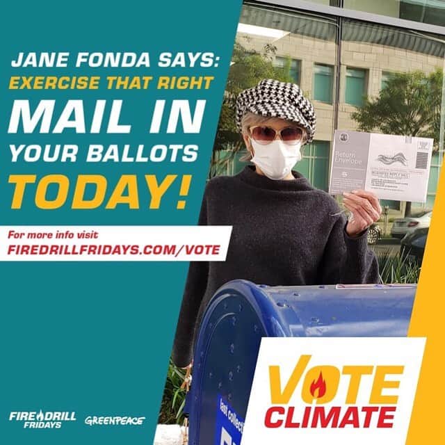 ジェーン・フォンダさんのインスタグラム写真 - (ジェーン・フォンダInstagram)「Repost from @firedrillfriday • @JaneFonda mailed in her ballot last week. And since the deadline to vote by mail has passed in many states, it's CRITICAL to make your plan to vote in the next 5 days.  ⠀⠀⠀⠀⠀⠀⠀⠀⠀ Head to FireDrillFridays.com/VOTE to make your plan.」10月30日 5時31分 - janefonda