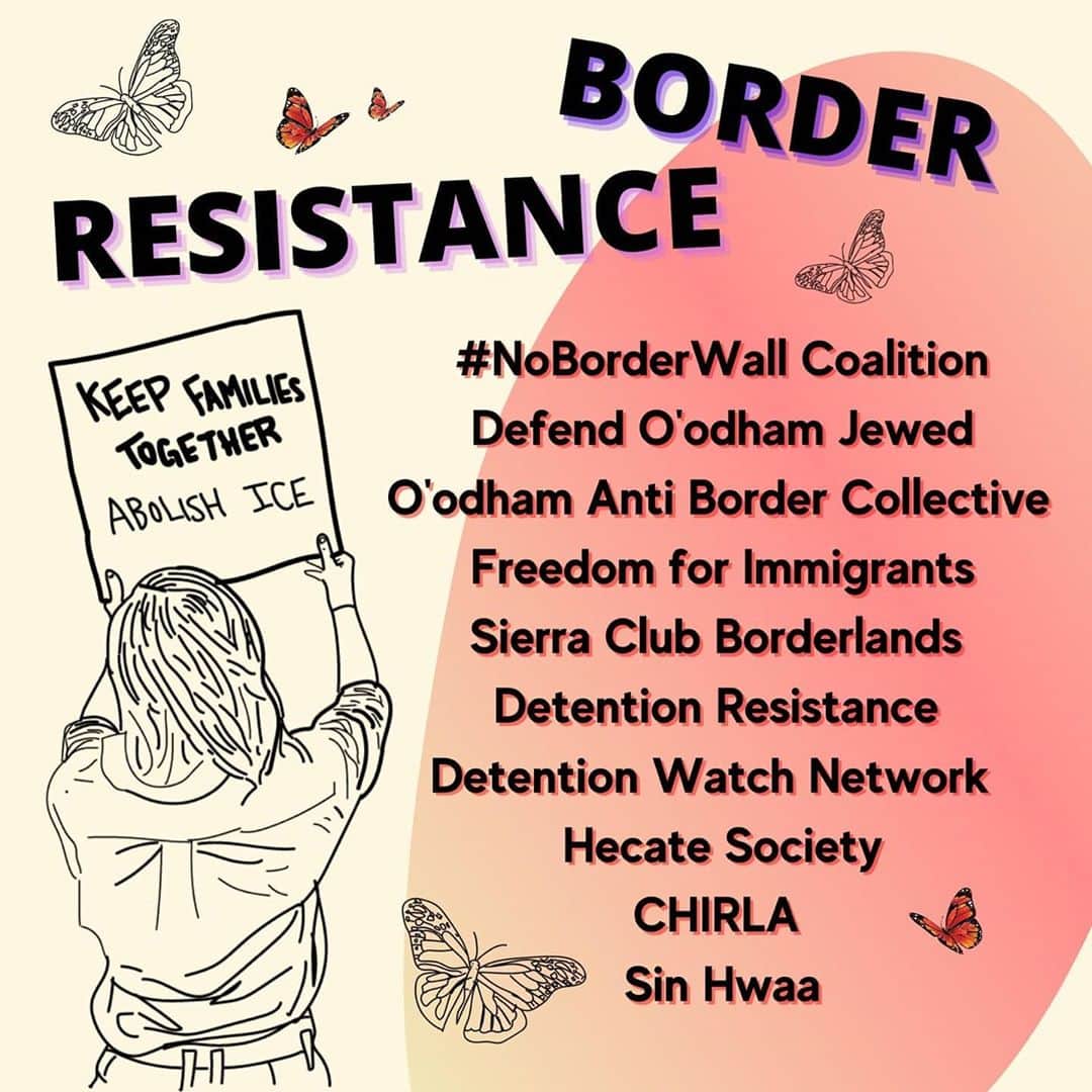 Grace Bonneyさんのインスタグラム写真 - (Grace BonneyInstagram)「Here is a list of orgs doing resistance work against the border wall and its violent enforcement! Resistance comes in many forms, and the accounts we have tagged here are doing it all. Some are working against the construction of a physical wall in places where there is none, some are working against the violence of the border patrol by providing necessary means for migrants to cross the borderlands, others are fighting for the abolishment of ice and immigrant detention.   Please check them out, give them your support, and comment below any more orgs who we should be aware of!  •#NoBorderWall Coalition @noborderwall_ltx •Defend O'odham Jewed @defendoodhamjewed •O'odham Anti Border Collective @oodhamantiborder •Hecate Society @hecatesociety •Freedom for Immigrants @Migrantfreedom  •Sin Hwaa @kumeyaaydefenseagainstthewall •Sierra Club Borderlands @sc_borderlands •Detention Resistance @detentionresistance •Detention Watch Network @detentionwatch •CHIRLA @chirla_org  #ambosproject #carenotcages #abolishice」10月30日 5時49分 - designsponge