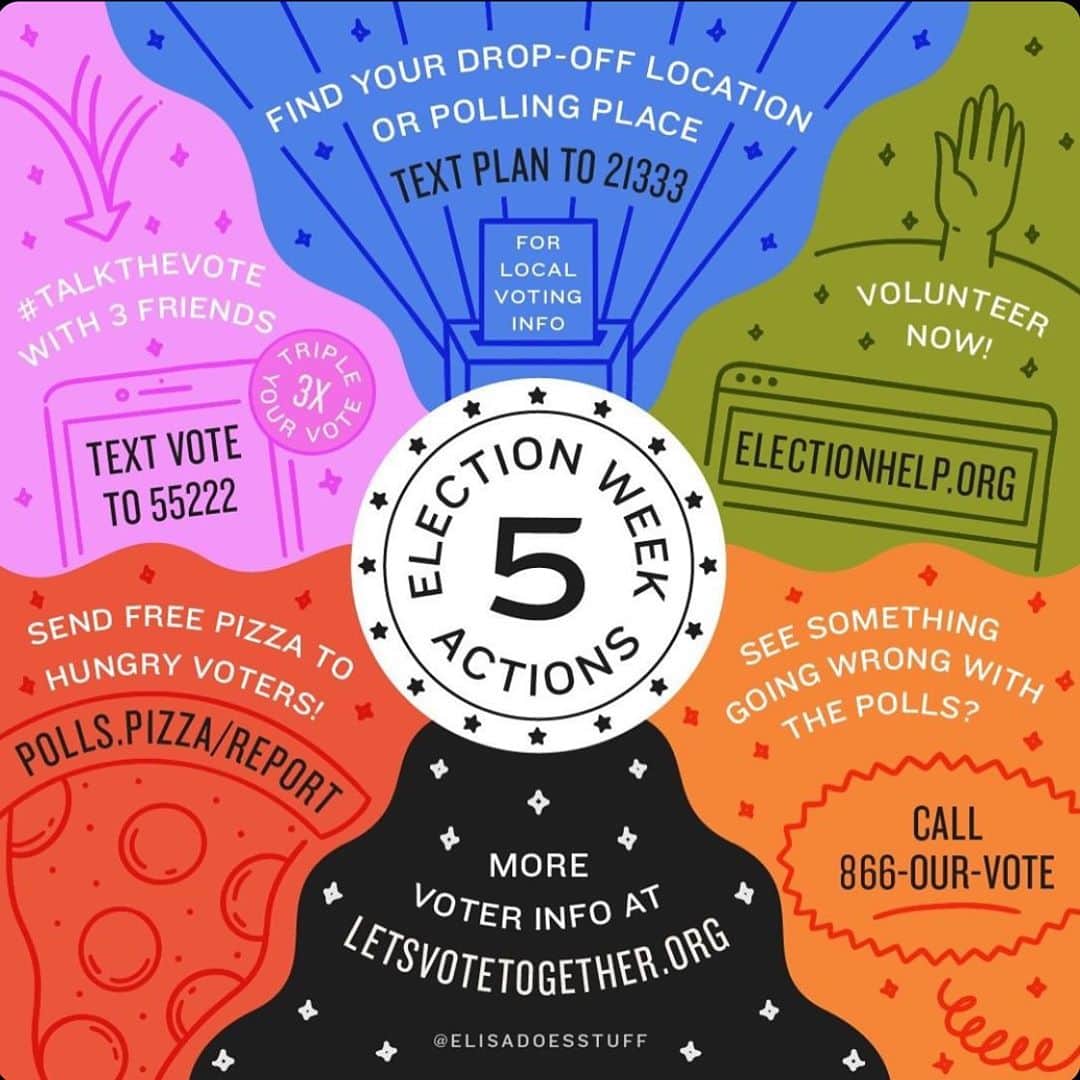 ホーランド・ロデンのインスタグラム：「Everything you need to know for Election Week – save it and share with friends!👊🏻👋🙏  Link in my stories for more voter info. Let's show up:  VOTE, volunteer, send pizzas, report voter suppression.  We're all in this together! #ElectionActions」