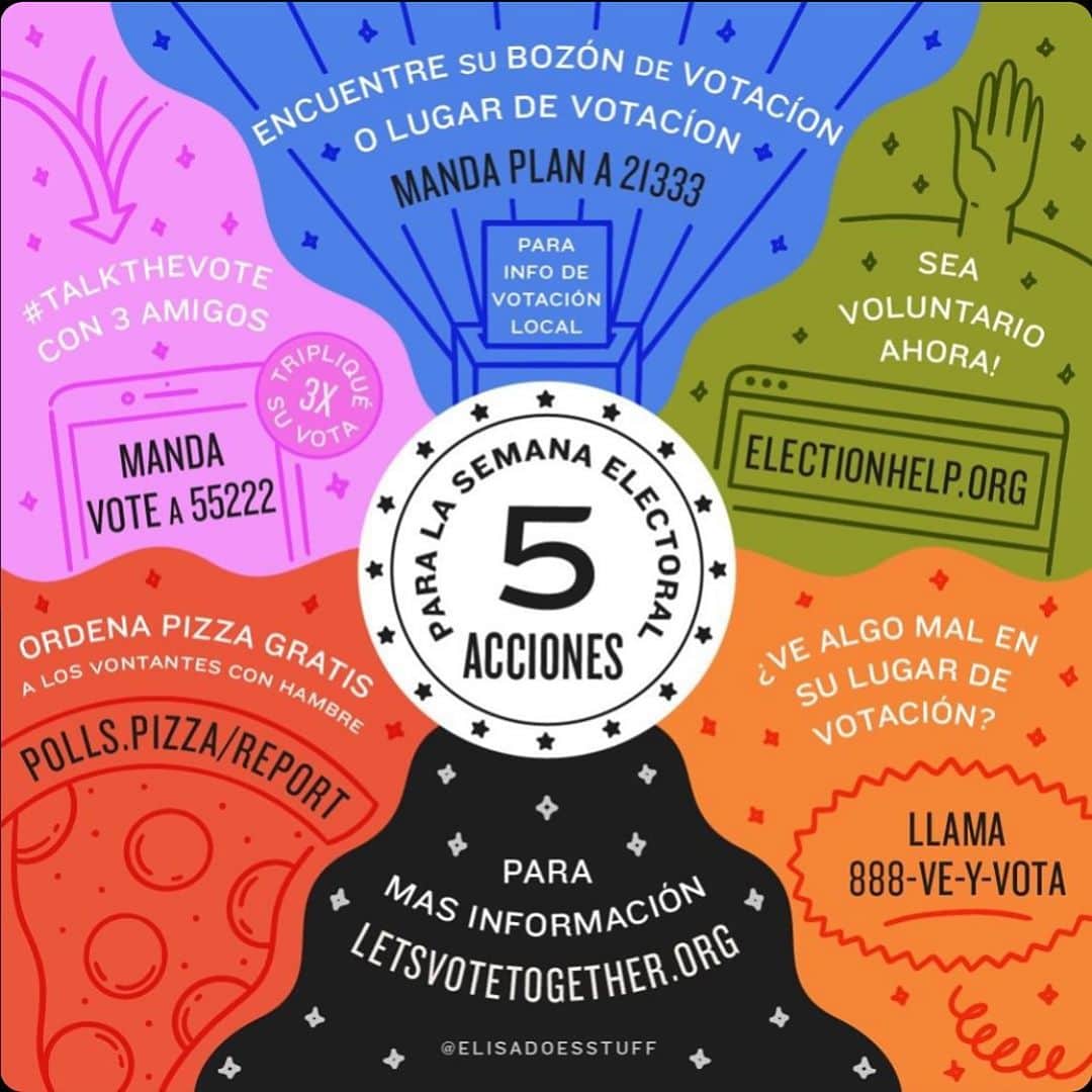 ホーランド・ロデンのインスタグラム：「Todo lo que necesitas saber para la Semana Electoral – guardarlo y compartir con amigos! 👊🏻👋  Envíe mis historias para más información sobre votantes. Vamos a aparecer: Voto, voluntario, envíe pizzas, reporte supresión de votantes. ¡Estamos todos juntos en esto! Elecciones」
