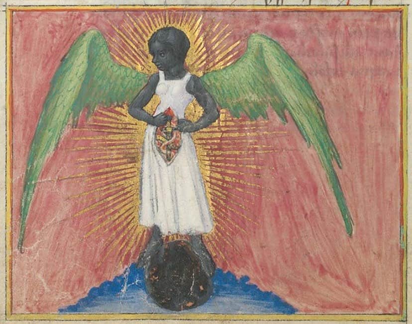 FKAツイッグスのインスタグラム：「aurora consurgens (att: st. thomas aquinas or “pseudo-aquinas”) f. 34v: black female angel c. 1420s」