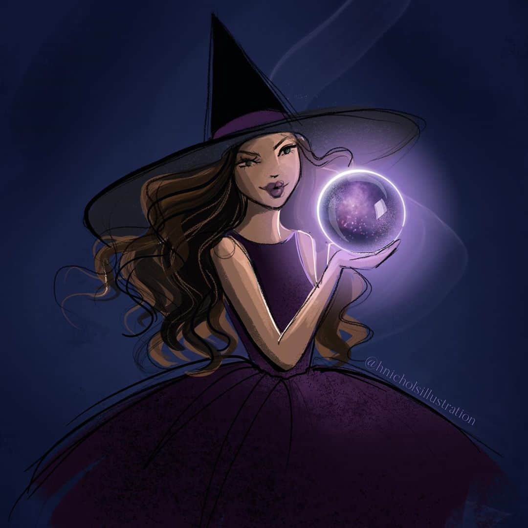 Holly Nicholsさんのインスタグラム写真 - (Holly NicholsInstagram)「Witching hour 🔮 (available as a print and digital download at hnillustration.Etsy.com) #procreate #witch #witchillustration #digitalillustration #characterdesign #crystalball」10月30日 20時41分 - hnicholsillustration