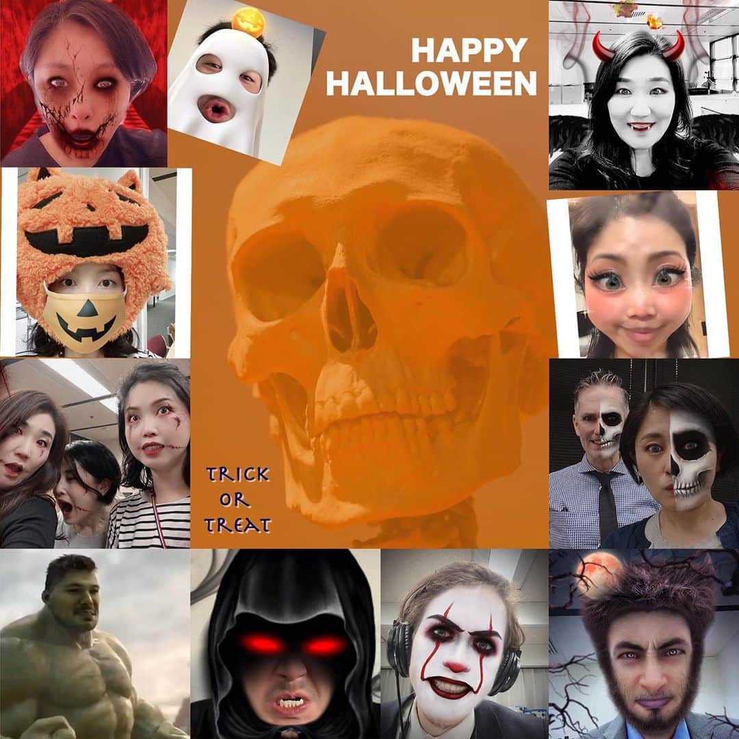 のインスタグラム：「いよいよ明日は... 🎃 Happy Halloween 👻  今年は仮装してパーティーはちょっとできないので、🇺🇸大使館報道室のみんなでバーチャルハロウィン🧟‍♀️👻🧟‍♂️な写真を撮ってみました🤳 いろんなアプリを使っていつもと違うハロウィンパーティーしてみませんか⁉️ . #usa #america #studyabroad #halloween #virtualhalloween #office #digitalhalloween #digitalart #app #trickortreat #funphotoshoot #collegues #アメリカ #留学 #職場でハロウィン #ハロウィン #アプリでハロウィン #同僚 #トリックオアトリート #デジタルハロウィン #ソーシャルディスタンス #tgif」