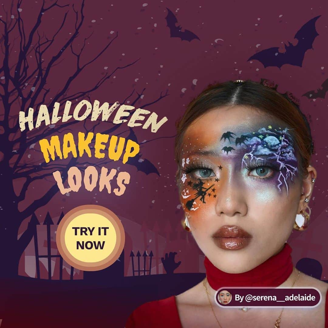 MakeupPlusのインスタグラム：「Halloween party is on! This look is created by one of our favorite makeup artist @serena__adelaide . #halloween2020 #makeupplus」