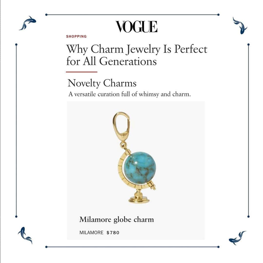 稲木ジョージのインスタグラム：「When I was a little boy, it was my dream to travel all over the world 🌎 So I put my childhood dreams and wishes into @milamorejewelry globe charm 🧙🏻‍♂️ And now we’ve made it to @voguemagazine ! It’s a small world after all when you put your good energy out there🔮 子供の頃の夢は、世界中を旅して仕事がしたい！ことだった。そんな気持ちと願いを込めて、ミラモア地球儀をデザインしたの🌎🙂自分がデザインしたジュエリーがなんとVOGUE USAにも掲載されました👏😳地球は大きいようで小さい。良きバイブスを放ちましょ🧞‍♂️」