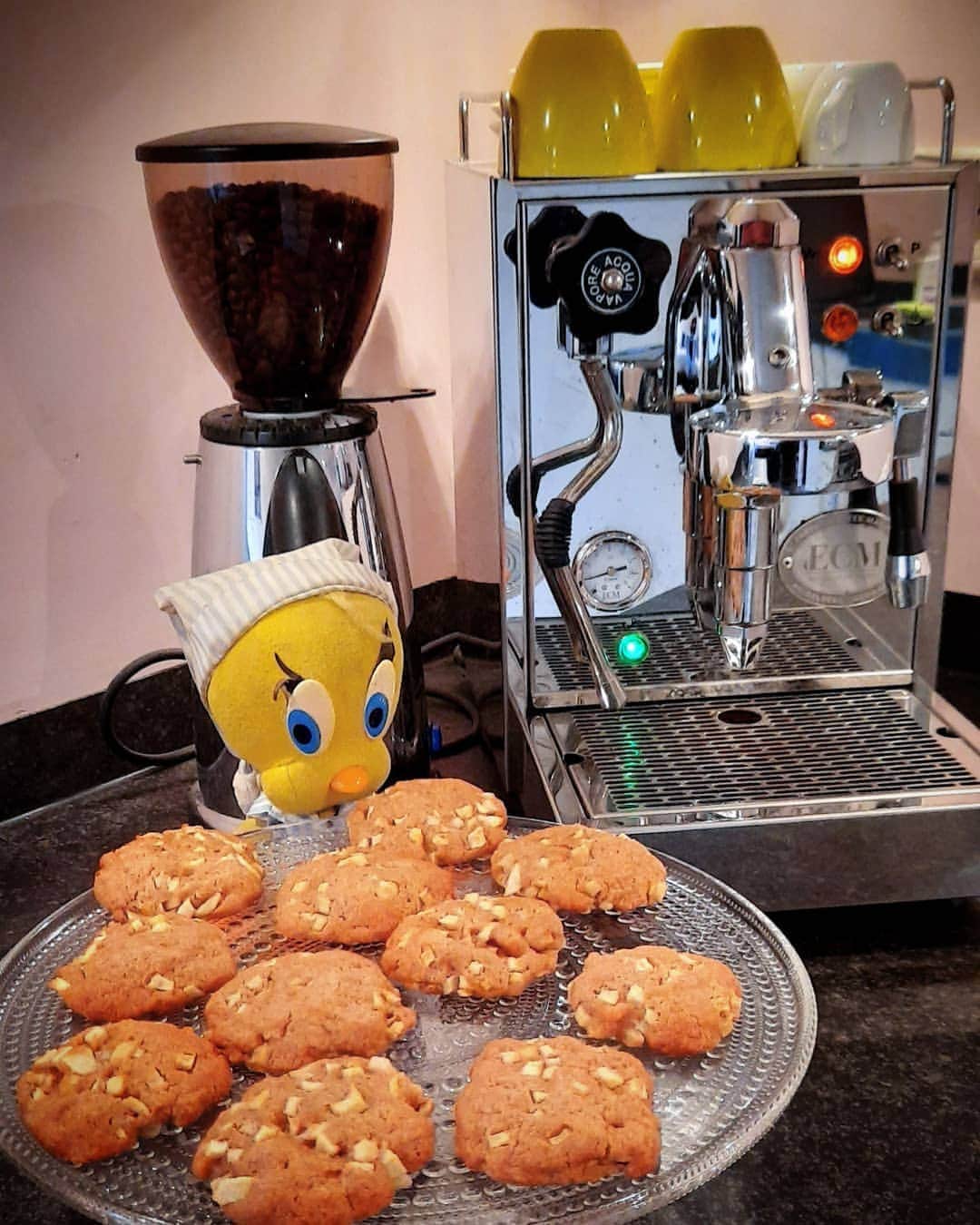 Little Yellow Birdさんのインスタグラム写真 - (Little Yellow BirdInstagram)「Cookies & coffee, guys!! Homemade pear and cinnamon cookies for #honeygroveteapartytuesday this week!  #littleyellowbird #tweety #tweetykweelapis #adventures #yellow #bird #tuesday #cookies #koekjes #homemade #bakedgoods #coffee #pear #cinnamon #stuffedanimalsofinstagram #plushiesofinstagram」10月6日 22時13分 - tweetykweelapis