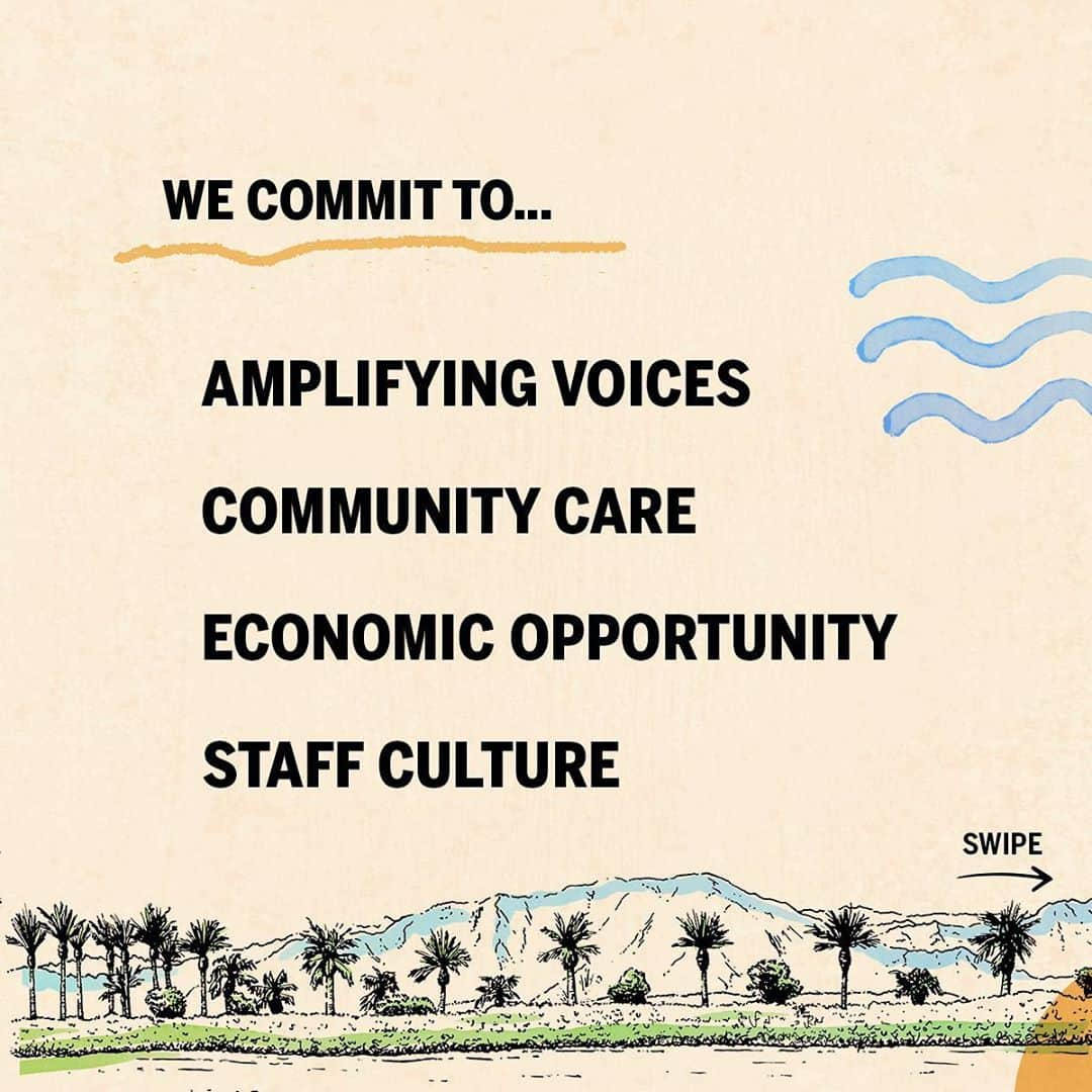 コーチェラのインスタグラム：「We commit to continuously evolve as a festival that not only speaks on equity, justice, and actively anti-racist change, but acts on it. Our initiatives are a starting point; not meant to be static but to expand and evolve to best suit our community.」