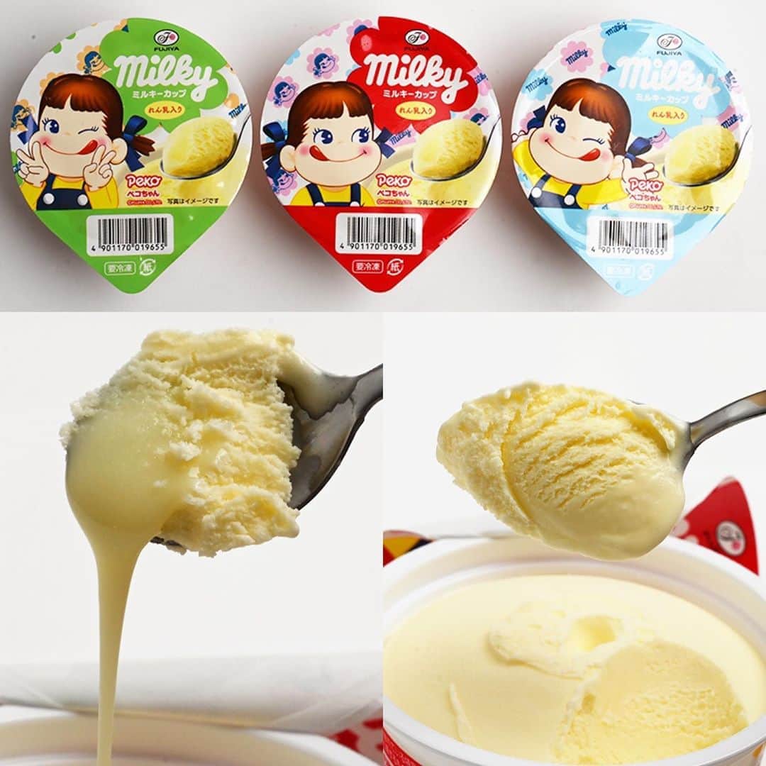 のインスタグラム：「赤城乳業『不二家 ミルキーカップ』 何個でも食べられるおいしさでした！ミルキーファン、れん乳LOVERな人におすすめのカップアイス♪ ミルキー風味のアイスの真ん中にとろとろのミルキー風練乳！うま過ぎるからぜひ食べて！ #ミルキー #不二家 #ミルキーカップ #ペコちゃん #milky #練乳 #ミルキー風練乳 #赤城乳業 #アイスマニア #アイス民 #アイスマン福留 #JapaneseIceCream #Japaneseconveniencestoreicecream #icecream #JapansIceCreamPictureBook #Eiscreme #crèmeglacée #helado #gelado #sorvete #gelato #ijs #lody #мороженое #冰激凌 #아이스크림 #冰淇淋 #Es #น้ำแข็ง」