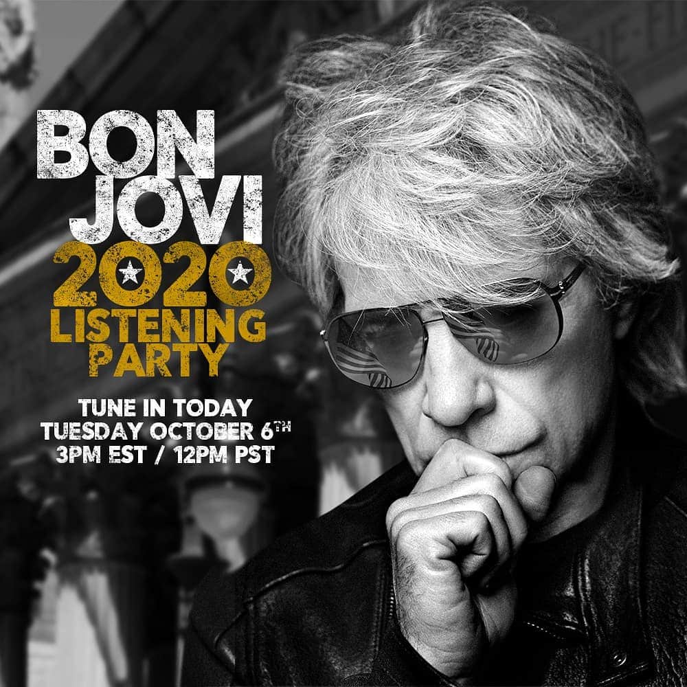 Bon Joviのインスタグラム：「Tune in at 3p ET/12p PT for a 2020 listening party with @jonbonjovi! Listen along as he tells you a bit about each song and answers your questions. Link in bio」