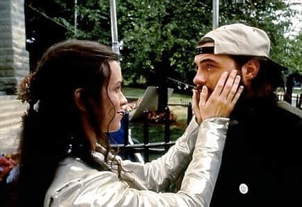 ケヴィン・スミスのインスタグラム：「Touched by God. Man meets his Maker. 21 years ago, you oughta know that @alanis made me cry during Dogma. Granted, she was only doing what the script said, and I had help from a menthol blast in the eyes. But there’s something beautiful about this moment to me, as I originally wrote it while I was still a practicing Catholic. It represents the last vestiges of my childhood faith in a single image. Folks always ask me “Why’d you cast #alanismorissette as God?” And for two decades, I’ve responded with “Because I always felt that - with her infinite patience - God had to be both a woman and Canadian.” Isn’t it ironic? #KevinSmith #dogma #90s #1999 #God #faith」