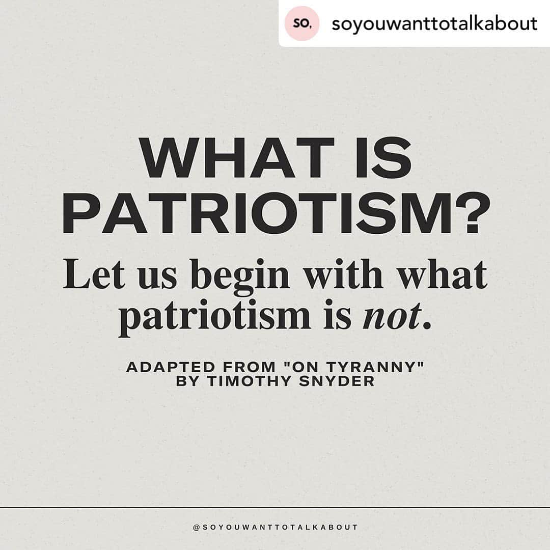 ジョディ・スウィーティンさんのインスタグラム写真 - (ジョディ・スウィーティンInstagram)「Thank you @soyouwanttotalkabout for reminding us the DIFFERENCE between true patriotism and nationalism. Seems a lot of people got that shit confused these days.   Posted @withregram •   @soyouwanttotalkabout Let’s talk about patriotism. • I recently read “On Tyranny” by Timothy Snyder and was particularly moved by this excerpt.」10月7日 5時54分 - jodiesweetin