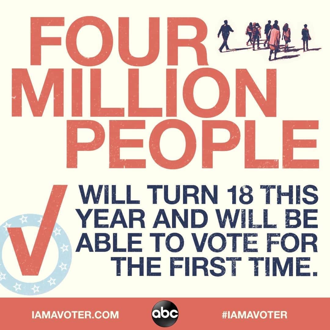 アメリカン・ブロードキャスティング・カンパニーのインスタグラム：「That's 4 million more people that can use their voice! Join them this year and vote early if you can, send in your completed ballot now or make a plan for #ElectionDay. #iamavoter」