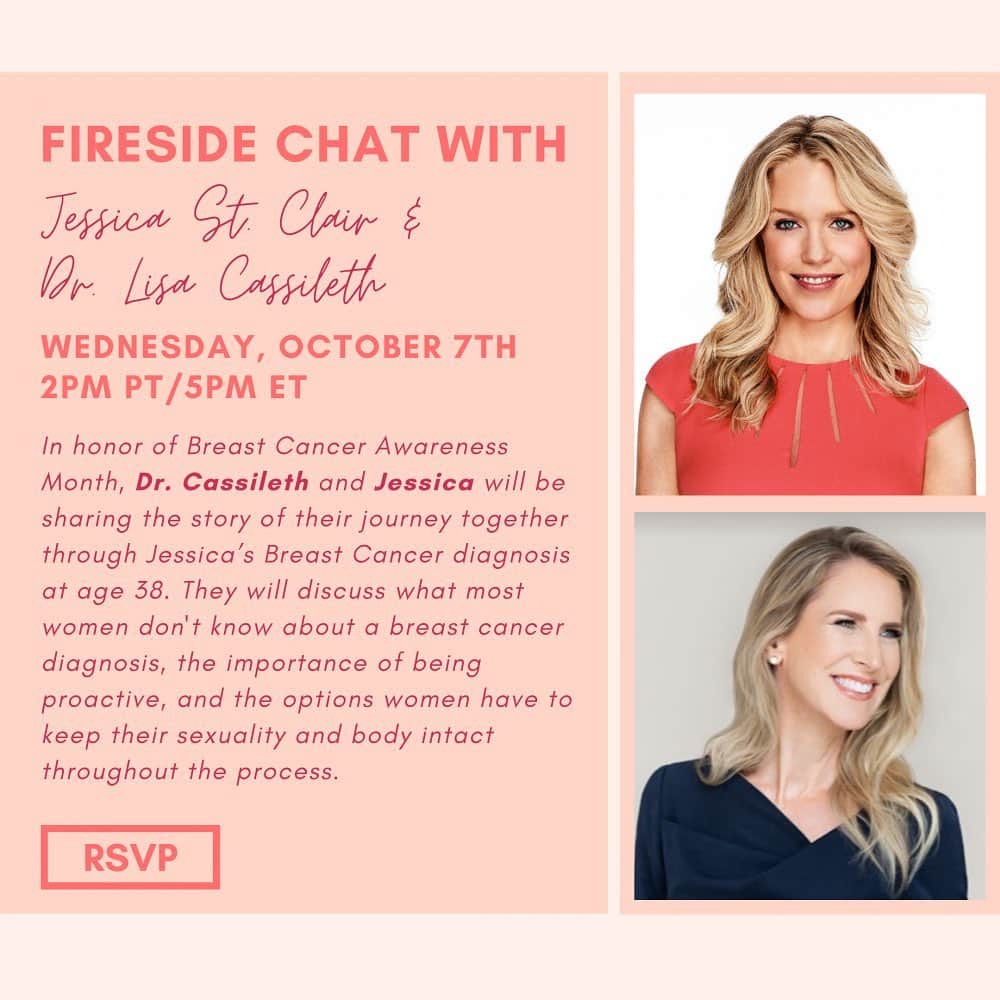 メリッサ・ラウシュのインスタグラム：「In honor of Breast Cancer Awareness month, join my amazing friend @stclairjessica and the incredible Dr. Lisa Cassileth for what I know will be an extremely powerful conversation. Tomorrow, October 7th at 2pm. Hosted virtually by the @thejaneclub  Registration link in my bio!」