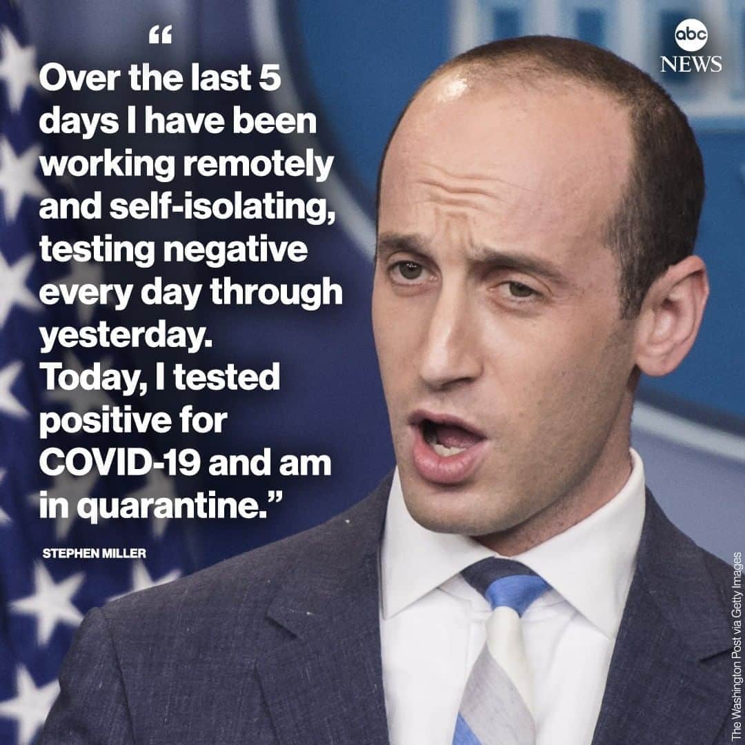 ABC Newsさんのインスタグラム写真 - (ABC NewsInstagram)「NEW: Top Trump aide Stephen Miller issues statement after testing positive for the novel coronavirus. He is married to the vice president's communications director, Katie Miller, who tested positive in May.」10月7日 8時12分 - abcnews