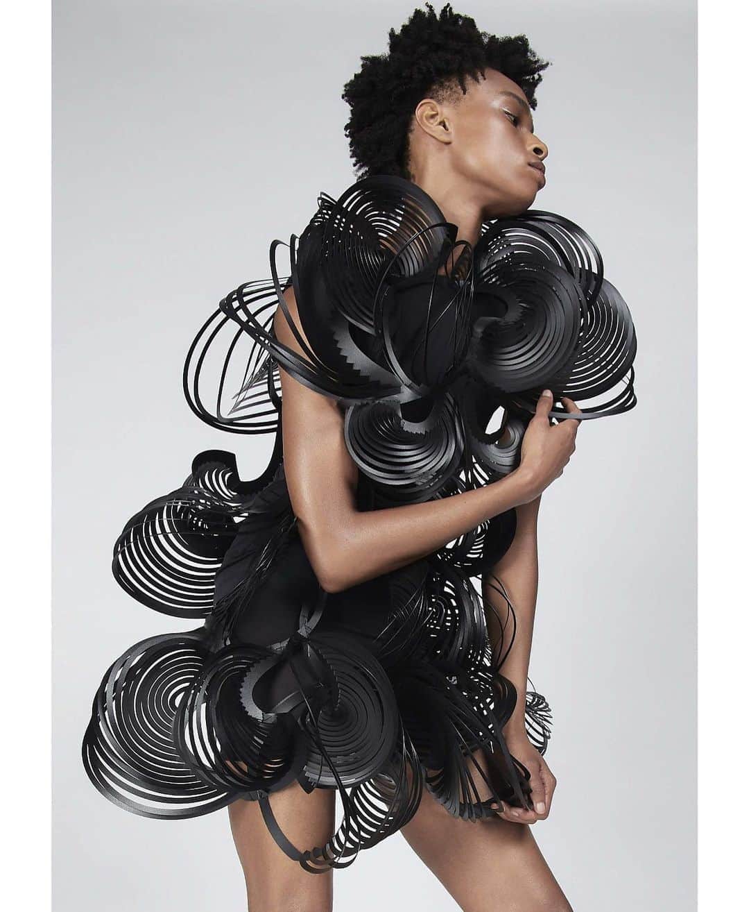 スリーアズフォーのインスタグラム：「Our New collection “Vesica Piscis” is out on @voguerunway  Photographer : Elisabet Davis @elisabet_davidsdottir @elisabetd  Model: Kayla Scott @complete_clarity at Ford Models  @fordmodels  Stylist : Victoria Bartlett @georgegoce676  Hair: Kenta Koda @kenta.koda  Makeup: Chichi Saito @chichisaito #threeasfour @threeasfour」