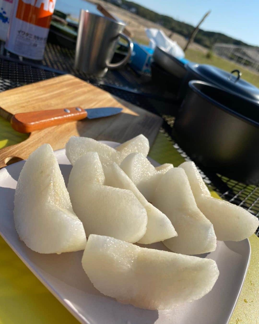 谷桃子さんのインスタグラム写真 - (谷桃子Instagram)「キャンプ飯✨今回の朝ごはんは✨バターで焼いたパンに、溶かしたチーズ、雲仙ハム、トマト、アボカド、レタス、ブロッコリースーパースプラウト、卵を挟みました🤗✨🌸  ちょっと食べずらかったけど笑 具沢山で美味しかった〜😍👍  旦那さまはコーヒーを✨ 私はインスタントのポタージュスープと一緒に♡♡  キャンプで飲むポタージュスープってなんでこんなに美味しいんでしょ😍✨🎶  あとは、大好きな梨の食べ収め♡ ご馳走さまでした(*´꒳`*)✨☘️  #camper #キャンプ #夫婦キャンプ #夫婦時間 #朝ごはん  #キャンプ飯 #タニモモレシピ」10月7日 10時31分 - momoko5999