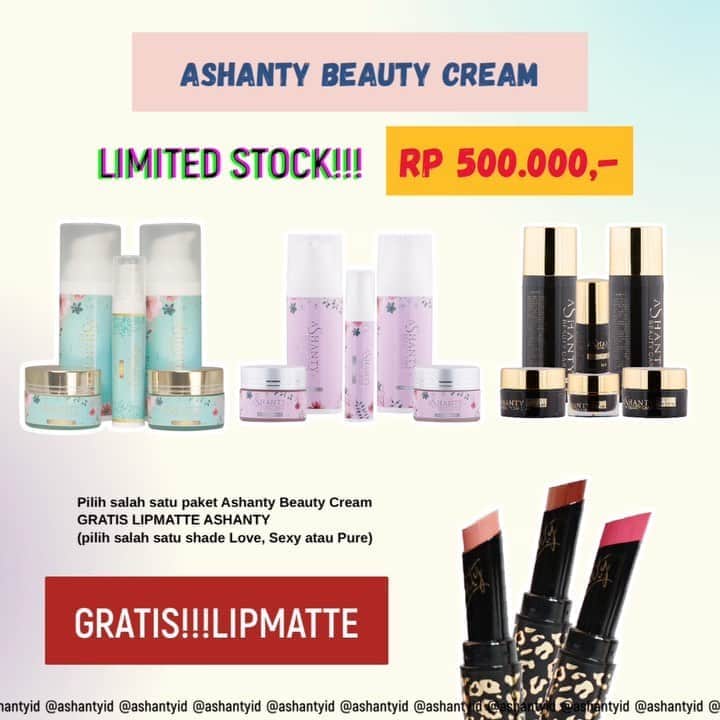 ASHANTY BEAUTY CREAM OFFICIALのインスタグラム：「🎉ASHANTY BEAUTY CREAM SPECIAL PROMO 10.10 🎉  Hanya tinggal beberapa hari lagi nih ladirs, dapatkan harga super hemaaaat setiap pembelian  Ashanty Beauty Cream (pilih salah satu series Whitening, Acne atau Anti aging) hanya Rp 500.000,- dan dapatkan FREE LIPMATTE ASHANTY (pilih salah satu shade Love, Sexy, Pure) senilai Rp 89.000,- 🤩🤩🤩  Superrrrr hemaaat!!!! Buruan yuuk pesan sekarang juga sebelum kehabisann !!! Stock sangat terbatas yaaaa, periode promo 02 - 10 Oktober 2020 😍  Tampil cantik menggunakan Ashanty Beuaty Cream dan dapatkan bibir merah merona menggunakan Ashanty Beauty Cosmetics 💋💄  Informasi lebih lanjut kamu bisa langsung kunjungi dan follow official instagram @ashantyid ✨  _____________________________ Informasi dan pemesanan  Ashanty Beauty Cream Chat Via WA : WA: 081293823950 WA: 081287388885 WA: 085781140354 WA: 087778489900 ⚡️ Fast Respons Click Link On Bio Instagram @ashantyid ❣️ ______________________________ #ashantybeautycream #creamashanty #skincareashanty #skincare #skincareartis #skincarelokal #creamwajah #creamperawatanwajah #obatjerawat #jerawat #kosmetik #krimwajah #creamwajah #whiteningcream #ashantyid #ashanty」