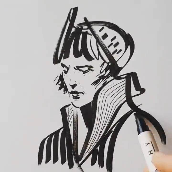 のインスタグラム：「Stunning art using ZIG Memory System Calligraphy !!  カリグラフィーペンを使ってイラストを描くという斬新なアイデアをご紹介！ このペンはペン先の角度で線の太さが大きく変わるのですが、それを見事に使いこなしていてとってもクールです、、！  インクトーバーでぜひチャレンジしてみては？  Art by: @edizkan  Made with: ZIG MEMORY SYSTEM CALLIGRAPHY  #kuretake_inktober #kuretake #kuretakezig #inktober #inktober2020 #呉竹 #インクトーバー #インクトーバー2020 #blackandwhite #blackandwhiteart #inkdrawing #inkart #inktober2020wisp #kuretakeinktober #calligraphy #zigmemorysystem」