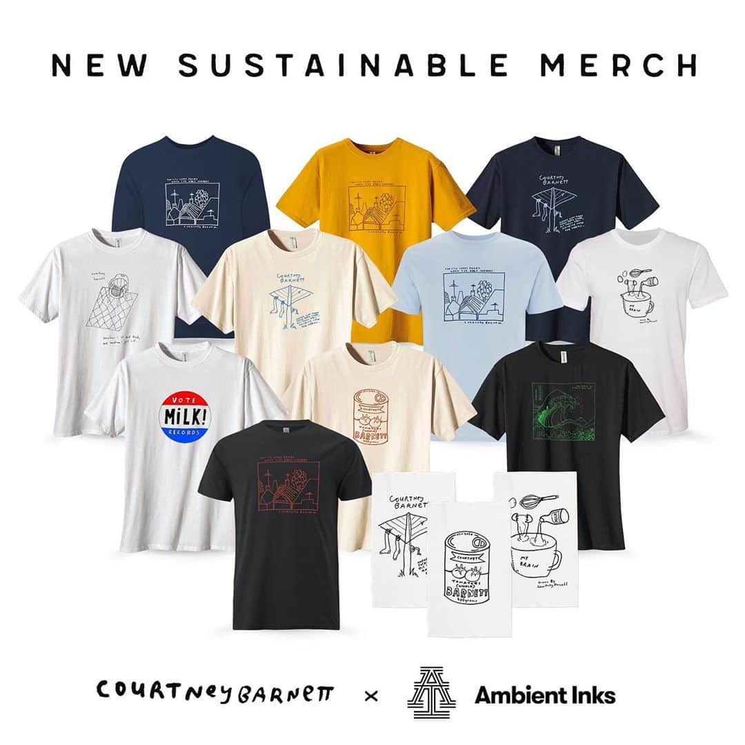 コートニー・バーネットのインスタグラム：「USA, UK and Europe! I’ve partnered with @ambientinks to bring you a brand new CB webstore featuring brand new merch (and some old classics). For everyone in the USA, this is the first time I’ve had a webstore ~just for u~ Follow the links in bio to the store for your region. Ambient Inks are a wonderful company using environmentally and social conscious materials, suppliers and logistics – I’ll be sharing some more info and statistics about them + new stuff over the next couple days. All new designs are also available printed locally through the @milkrecords store here in Melbourne XO」