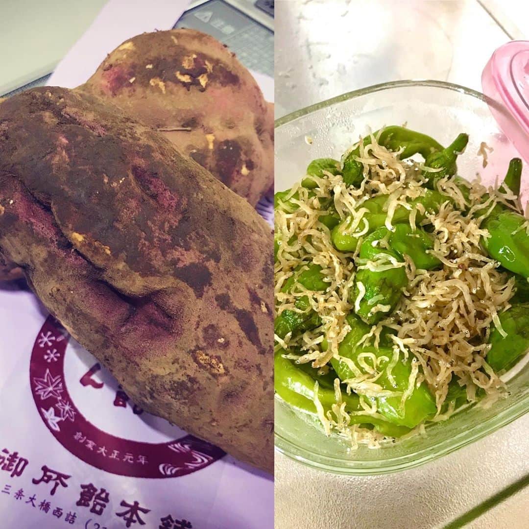 飴宮さゆりのインスタグラム：「今トレンドの焼き芋作るよー🍠 「シルキースイート」って品種でめちゃくちゃ甘いと評判‼️らしい。 常備菜にとおもって万願寺とうがらしとじゃこの炒め煮も作ったけど味見が美味しすぎて一瞬で全部食べちゃった😂❤️ #焼き芋 #シルキースイート  #万願寺とうがらし #キャンディの秘密基地 #candysecretbase」