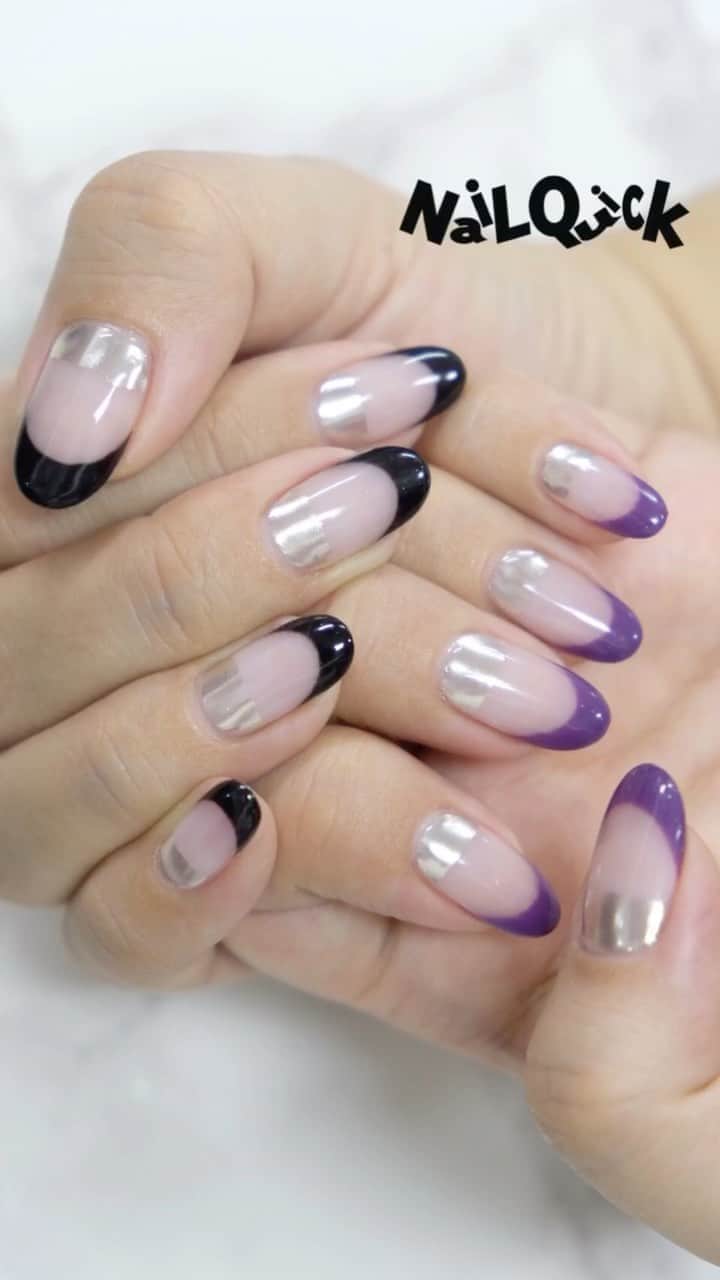 のインスタグラム：「フレンチ✖️ミラーフレンチ 大人ハロウィンネイル🖤💜⁣ ⁣ 💅🏻 @spanail_atre_takeshiba⁣ #スパネイルアトレ竹芝店 高橋店長ᙏ̤̫𖤐⁣ ⁣ gel @nailparfaitgel⁣ 10.ブラック⁣ A44.京紫⁣ ⁣ 🎃ネット予約のメニュー選択⁣ 【ハンド】⁣ ジェルコース＋フレンチなどお好みのアート両手4本以上(10000円～)⁣ ⁣  ┈┈┈┈┈┈┈┈┈┈┈┈┈┈⁣ スパネイルアトレ竹芝店⁣ 🕚11:00～21:00⁣ 📞03-5422-1408⁣ ⁣ ●JR・モノレール⁣ 「浜松町駅」北口から徒歩約6分⁣ ●地下鉄大江戸線・浅草線⁣ 「大門駅」B1出口から徒歩約7分⁣ ●ゆりかもめ⁣ 「竹芝駅」から徒歩約3分⁣ ┈┈┈┈┈┈┈┈┈┈┈┈┈┈⁣ ⁣  ⊰ 感染防止対策 ⊱⁣ ﻿﻿﻿ネイリストとお客様の間にパネルを設置しています。⁣ スタッフは、マスク、ゴーグル（またはメガネ、フェイスシールドのいずれか）手袋を着用、手袋はお客様毎に交換いたします。 ⁣ ⁣ ご来店時、お客様には検温と「感染対策チェックシート」のご確認、マスクの着用、手指消毒、施術中にスマートフォン等をお使いになる場合は、スマートフォンの消毒もお願いしております。⁣ ⁣ 安全・安心への取り組みとお客様へのお願い⁣ 🔗 https://www.nailquick.co.jp/campaign/kansentaisaku/⁣ ⁣ ご不便をお掛けしますが、ご理解・ご協力を賜りますよう、お願い申し上げます。⁣ ┈┈┈┈┈┈┈┈┈┈┈┈┈┈┈┈┈┈┈┈⁣ ⁣ #コロナ対策店⁣ #竹芝ネイルサロン⁣ #浜松町ネイルサロン⁣ #gotoトラベル地域共通クーポン取扱店舗⁣ #gotoキャンペーン⁣ ⁣ ネイルクイック、スパネイル、ネイルパフェ直営全店で10月1日(木)より、Go To トラベル事業『地域共通クーポン』のお取り扱いを実施しています。⁣ 🔗 https://www.nailquick.co.jp/campaign/gototravel/⁣ ⁣ #アトレ竹芝 #竹芝 #浜松町 #ウォーターズ竹芝⁣ #ネイルクイック #スパネイル #持込ネイル #大人ネイル #トレンドネイル #nailquick #spanail #accessory #アクセサリーネイル #ミラーアクセサリー #ミラーネイル #フレンチネイル #ミラーフレンチ #ネイル #ジェルネイル #ネイル好きな人と繋がりたい #nailart #naildesigns #네일아트 #젤네일」