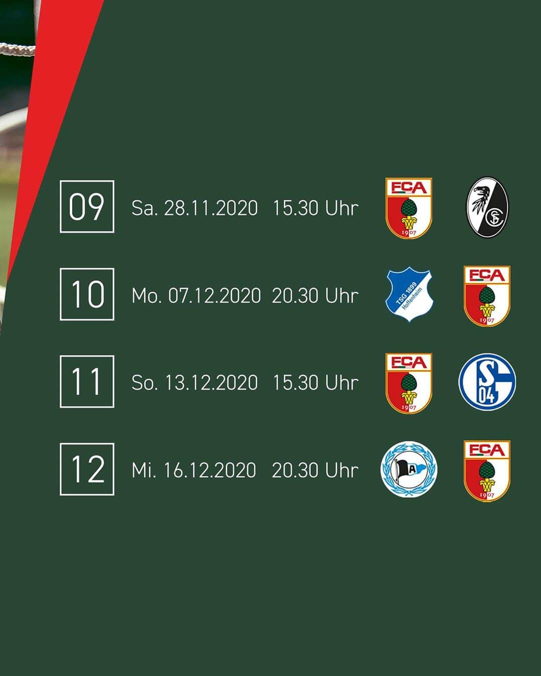 FCアウクスブルクさんのインスタグラム写真 - (FCアウクスブルクInstagram)「Zückt das 📲, den 🖊 und den 📆: Die #DFL hat die Spieltage 9-12 zeitgenau angesetzt! ⏪ SWIPE ⏩ für den vollen Überblick! 👀 #FCA #FCA1907 #fcaugsburg」10月7日 21時39分 - fcaugsburg1907