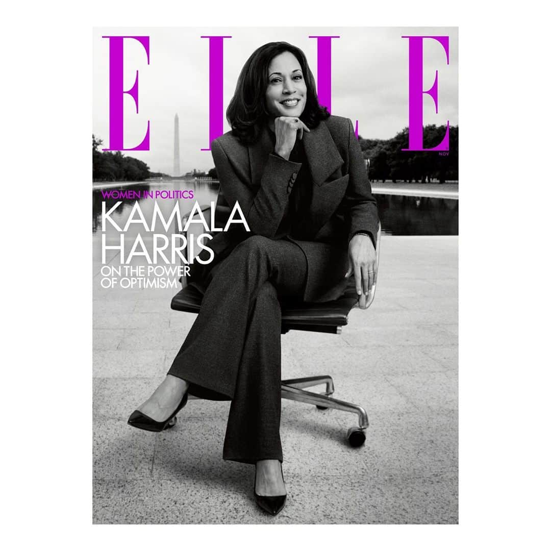 のインスタグラム：「“[Justice] is not about benevolence or charity; it is about every human being’s God-given right." LOVE this gorgeous @ELLEUSA cover of future-VP @KamalaHarris. Looking forward to watching her in tonight’s debate. Hope you’ll all be tuning in as well! #BidenHarris2020 #MakeYourVoiceHeard -> 🗳」