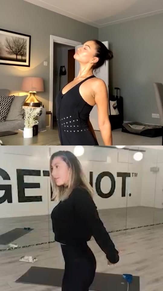 シャニーナ・シャイクのインスタグラム：「If you want a quick “GET HOT” 25 min workout.... this is it! Working out with my favorite LA based Pilates trainer @shannonnadj . You don’t need any equipment- or you can improvise like me, and use candles as weights」