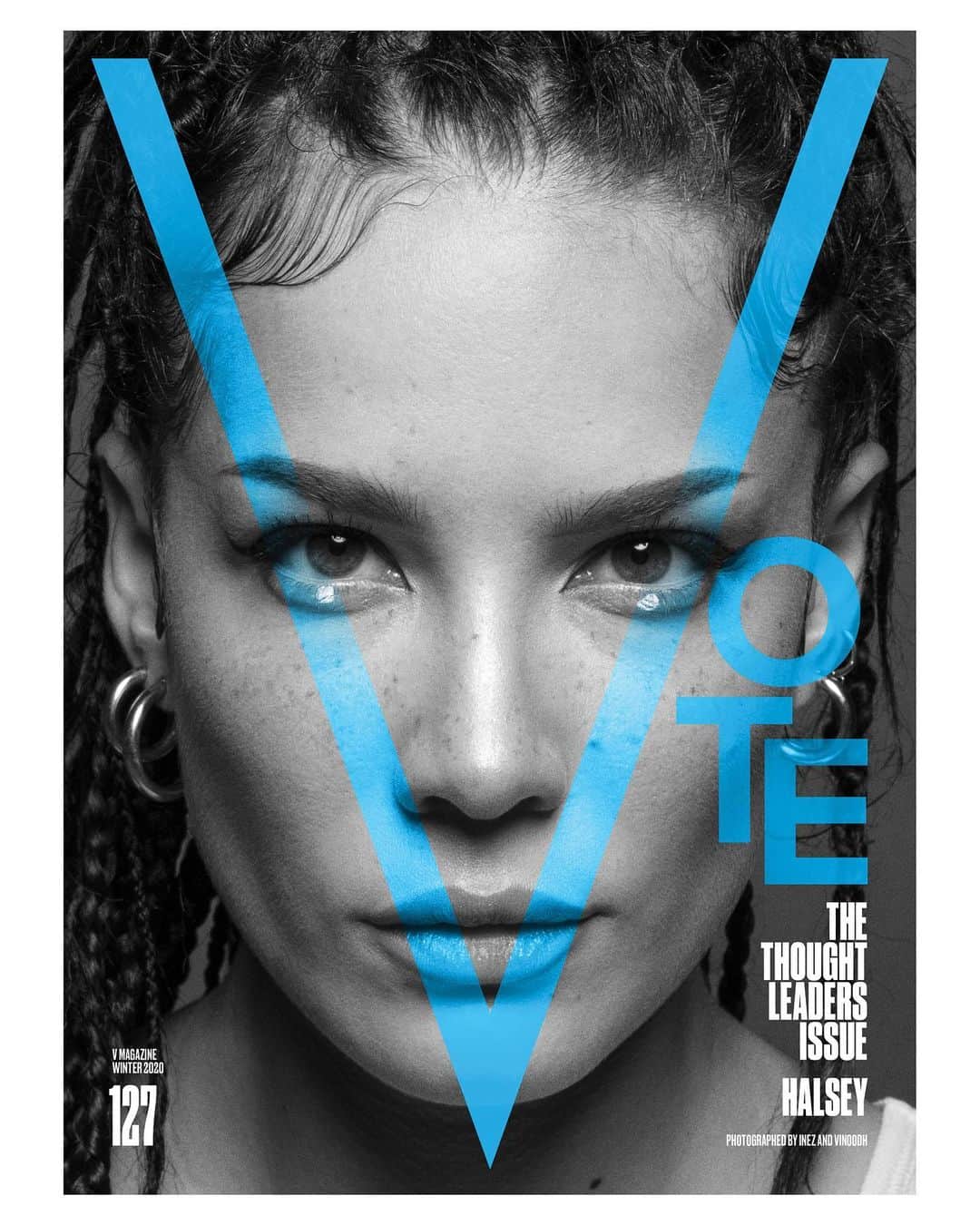 Halseyのインスタグラム：「My face is on the cover of @vmagazine this month reminding you to GO! VOTE! Seriously. You can’t miss it. It’s written all over me. Your willingness to take action on a single day of voting will birth results that effect generations to come. Be a catalyst for good! @plus1vote !!! (And thank you @inezandvinoodh for this amazing photograph. The best I’ve ever seen my true self captured on a magazine cover)」
