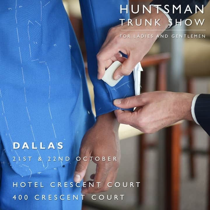 ハンツマンさんのインスタグラム写真 - (ハンツマンInstagram)「Huntsman, maker of the world's finest handcrafted clothes, will be visiting Dallas on October 21st and 22nd, with appointments available. U.S Director Ed Turco and Cutter Ralph Fitzgerald look forward to welcoming gentlemen and ladies clients, old and new, to Hotel Crescent Court, 400 Crescent Court. A Huntsman Bespoke experience offers faultless attention to detail, exceptional craftsmanship, and celebrates the very best that the human hand can make.⁠ ⁠ To book your bespoke appointment, contact ed.turco@huntsmansavilerow.com⁠ or follow the link in bio to connect live with HERO to find out more about our US Trunk Show locations⁠ ⁠ #trunkshow #huntsmannewyork #huntsmansavilerow #bespoke #savilerow #tailoring #theartofbespoke #dallas」10月8日 3時50分 - huntsmansavilerow