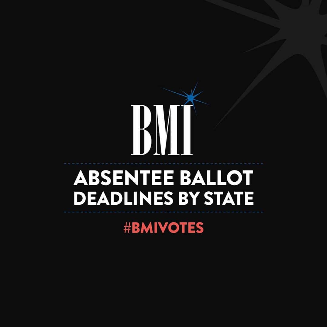 Broadcast Music, Inc.さんのインスタグラム写真 - (Broadcast Music, Inc.Instagram)「Don’t have your ballot yet? Check the deadline in your state to request your #AbsenteeBallot ASAP! #BMIVotes 🗳」10月8日 6時14分 - bmi