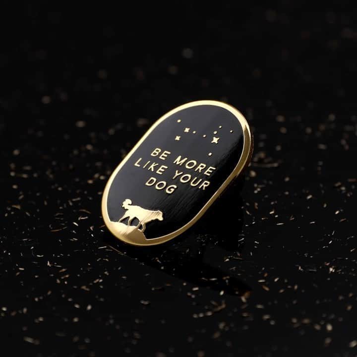Andrew Knappのインスタグラム：「Be adventurous. Be compassionate. Be accepting of change. Be hungry. An enamel pin that’s a reminder to Be More Like Your Dog.  Limited edition! It’s written in the cosmos: the dog star, Canis Majoris, hangs above an adventurous Momo.  10% for @furbaerescue. They’ve been rescuing dogs from Qatar for over a decade and are in a little  pinch right now due to, you guessed it, the global pandemic. Every pin purchased helps.  Your support means the world to me. Link in profile!  🌎 Ships in 2-4 weeks because they’re coming from SPACE!」