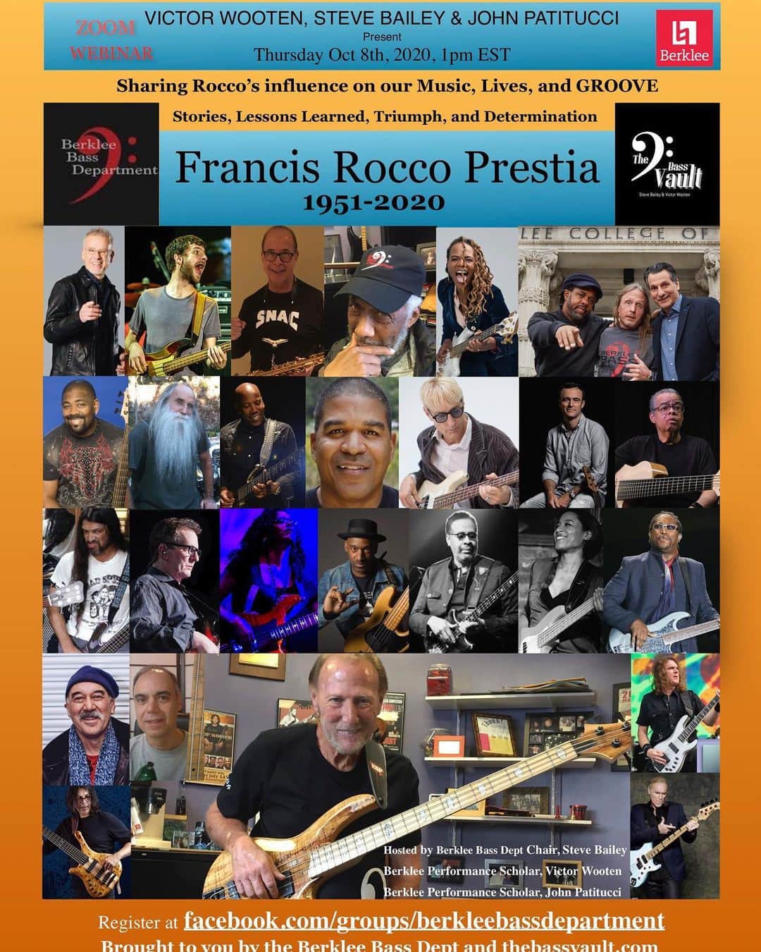 ヴィクター・ウッテンのインスタグラム：「•Come Celebrate Rocco• Thursday at 1pm EDT Free Copy the link to register:  https://berklee.zoom.us/webinar/register/WN_2ZQ5RsI1S1qbPslulOK7hA」