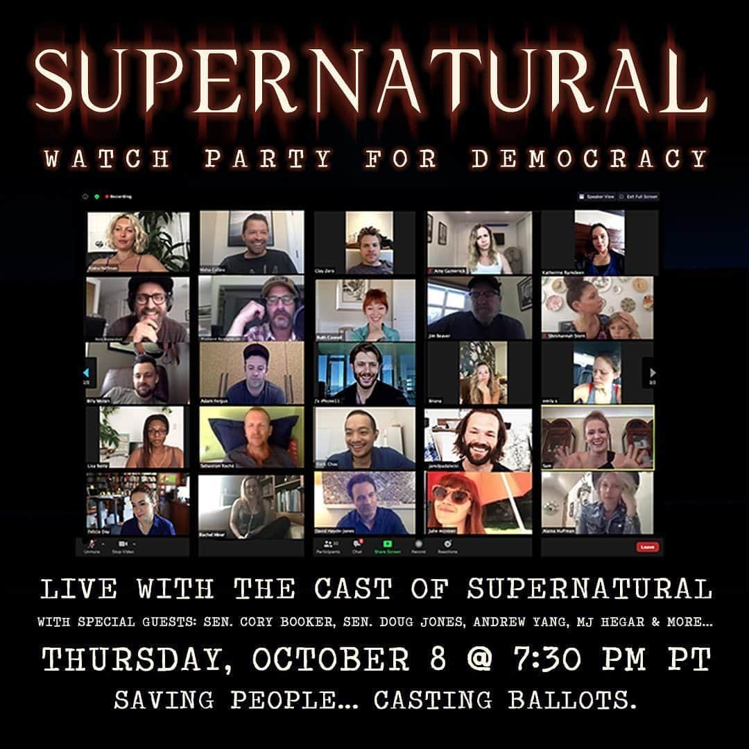 ジュリー・マクニヴンのインスタグラム：「Want to join a Zoom watch party with me, the boys & tons of other cast mates for #Supernatural’s return? We’ll be starting early at 7:30 PM PT to talk about saving the world by voting with guests @corybooker, @andrewyang, @dougjonesbama, @mjfortexas & more! bit.ly/SPNVotes   LINK IN PROFILE   #SPNVotes」