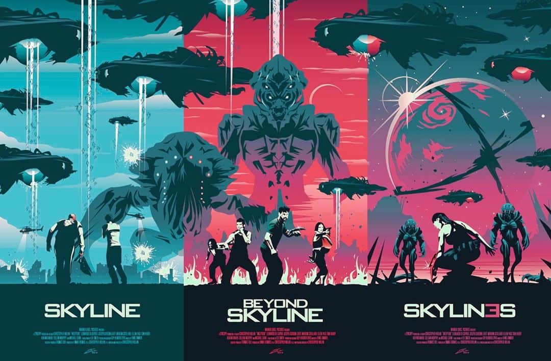 リンジー・モーガンのインスタグラム：「SKYLIN3S World Premiere for @frightfestuk #arrowfrightfest SUNDAY, October 25TH !!!! CLOSING OUT FRIGHT FEST Brilliant poster art by @julienricojr 💥  ALSO. This is the unfinished poster!! But I was too excited 👀🤣 will post the completed work of art by Julien!」