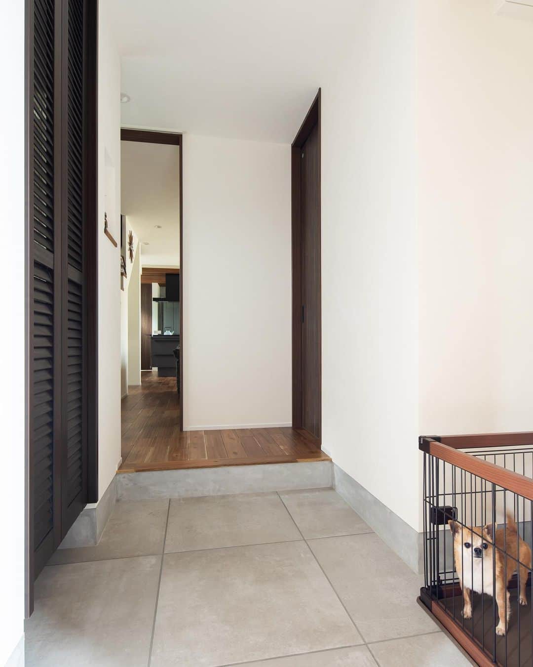 ルポハウス一級建築士事務所さんのインスタグラム写真 - (ルポハウス一級建築士事務所Instagram)「・ ・ ・ 落ち着いた色合いの大判タイルとモルタルですっきりと仕上げた玄関では愛犬がお出迎え。 ・ 折戸の先にはシューズクローゼットがつながります。 ・ ・ ・ 𓐌𓐌𓐌𓐌𓐌𓐌𓐌𓐌𓐌𓐌𓐌𓐌𓐌𓐌𓐌𓐌𓐌𓐌  ルポハウスの施工事例はこちらまで☞ @reposhouse  𓐌𓐌𓐌𓐌𓐌𓐌𓐌𓐌𓐌𓐌𓐌𓐌𓐌𓐌𓐌𓐌𓐌𓐌 #ルポハウス は#ちょっとかっこいい家 を"友人のために" という思いでつくっています。 一生に一度の#マイホーム。 「あなたにしかできない」×「ルポハウスだからできる」で、 私たちだけの#家づくり を思いっきり楽しんでみませんか？！ ・ ・ ・ #住宅 #注文住宅 #新築一戸建て #デザイナーズ住宅  #一級建築士事務所 #設計事務所  #滋賀県で建てる #玄関インテリア #名古屋モザイクタイル #コットメント600角 #ネイトビーツ #アカシア」10月8日 11時58分 - reposhouse