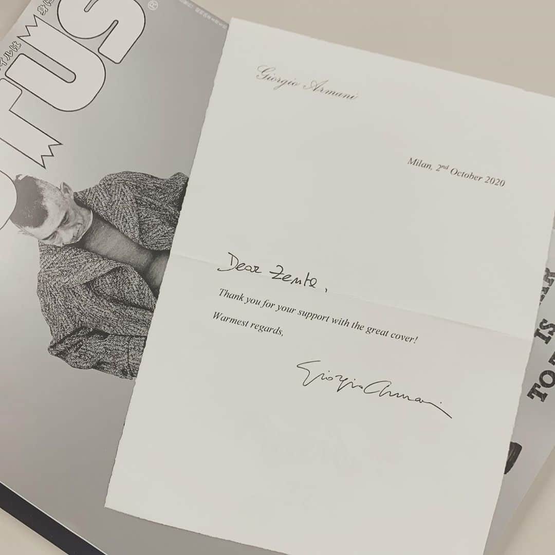西田善太さんのインスタグラム写真 - (西田善太Instagram)「帝王からレターを頂く。 #GiorgioArmani #BRUTUS」10月8日 11時56分 - zentanishida