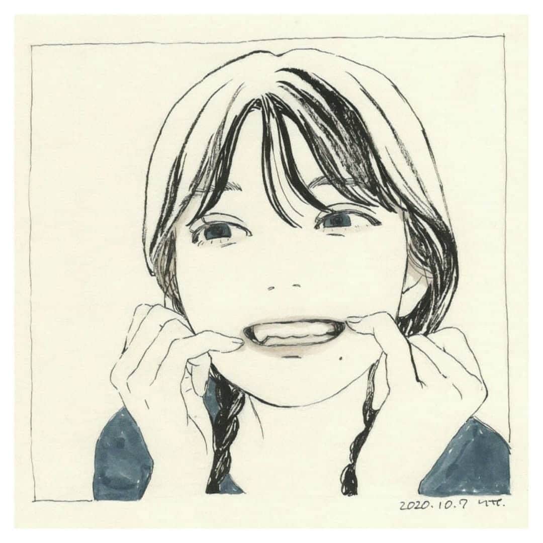 のインスタグラム：「この表情がかわいすぎて午後の仕事も頑張れます、、❤ We love her smile☻   Art by: @rliokra  Made with: 1. ZIG Cartoonist MANGAKA  2. Kuretake ai Liner (Ultra fine brush pen) / 呉竹 愛ライナー 超極細 3.ZIG Art & Graphic Twin BLUE GRAY 4.ZIG Art & Graphic Twin WARM GRAY2  #kuretake_inktober #kuretake #kuretakezig #inktober #inktober2020 #呉竹 #インクトーバー #インクトーバー2020  #kuretakeinktober #blackandwhite #blackandwhiteart #inkdrawing #inkart #kuretakebrushpen #zigmangaka #zigmangakaflexible  #呉竹筆ペン #inktober2020teeth  #inktoberday8」