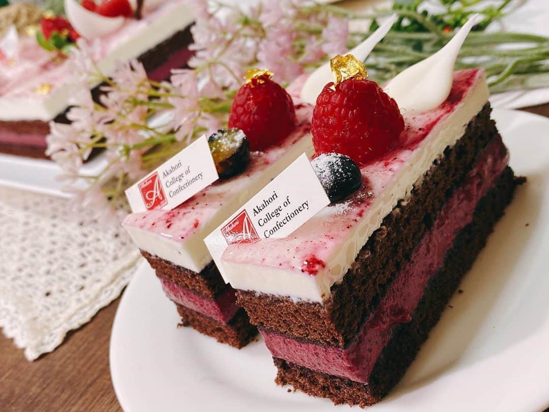 赤堀製菓専門学校さんのインスタグラム写真 - (赤堀製菓専門学校Instagram)「.﻿ ﻿ ﻿ ﻿ はぁ〜〜〜〜〜っ🥺﻿ ﻿ ﻿ ﻿ と﻿ ため息が出るくらい﻿ 可愛いこのケーキは﻿ ﻿ “harmony”（＝調和）という名前のケーキ。😌﻿ ﻿ しっとりふわふわのココア生地で﻿ ブルーベリー風味のシロップをたっぷりと染み込ませました✨﻿ ﻿ そしてブルーベリーの酸味の効いたムースを挟み、﻿ 上から濃厚でクリーミーなクリームチーズのムースを。☺️﻿ ﻿ その名の通り全ての調和がとれた﻿ とっても美味しい一品❣️﻿ ﻿ ﻿ ﻿ もう一品はスチームショコラ！🍫﻿ ﻿ メレンゲをたっぷり加え粉類が入っていなく﻿ 湯煎でじっくり焼き上げるので﻿ ﻿ スフレのように口溶けが良く、﻿ しゅわっと口の中でとろけていく食感は﻿ やみつきに。。。🤤﻿ ﻿ 秋らしくシックなケーキと﻿ 濃厚な焼き菓子でした★😚﻿ ﻿ ﻿ 土信田🐣  #harmony#調和#ケーキ#cake#クリームチーズ#マスカルポーネ#ブルーベリー#ベリー#ココア#cocoa#しっとり#ふわふわ#ムース#チョコレート#chocolate#ショコラ#クラシック#パティシエ#パティシエカメラ部 #おかし作り好きな人と繋がりたい #秋#洋菓子#instalike #instagood」10月8日 16時22分 - akahoriseika