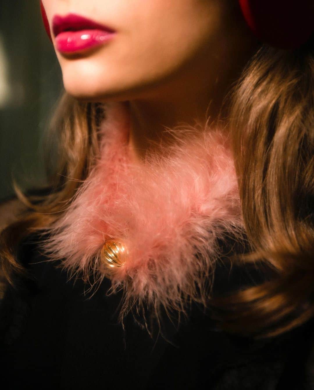 ランバンのインスタグラム：「#LanvinFW20 antique pink necklace in feathers with "Arpège" magnetic clasp. Also available in stormy blue, online and in stores.  #LanvinJewelry」