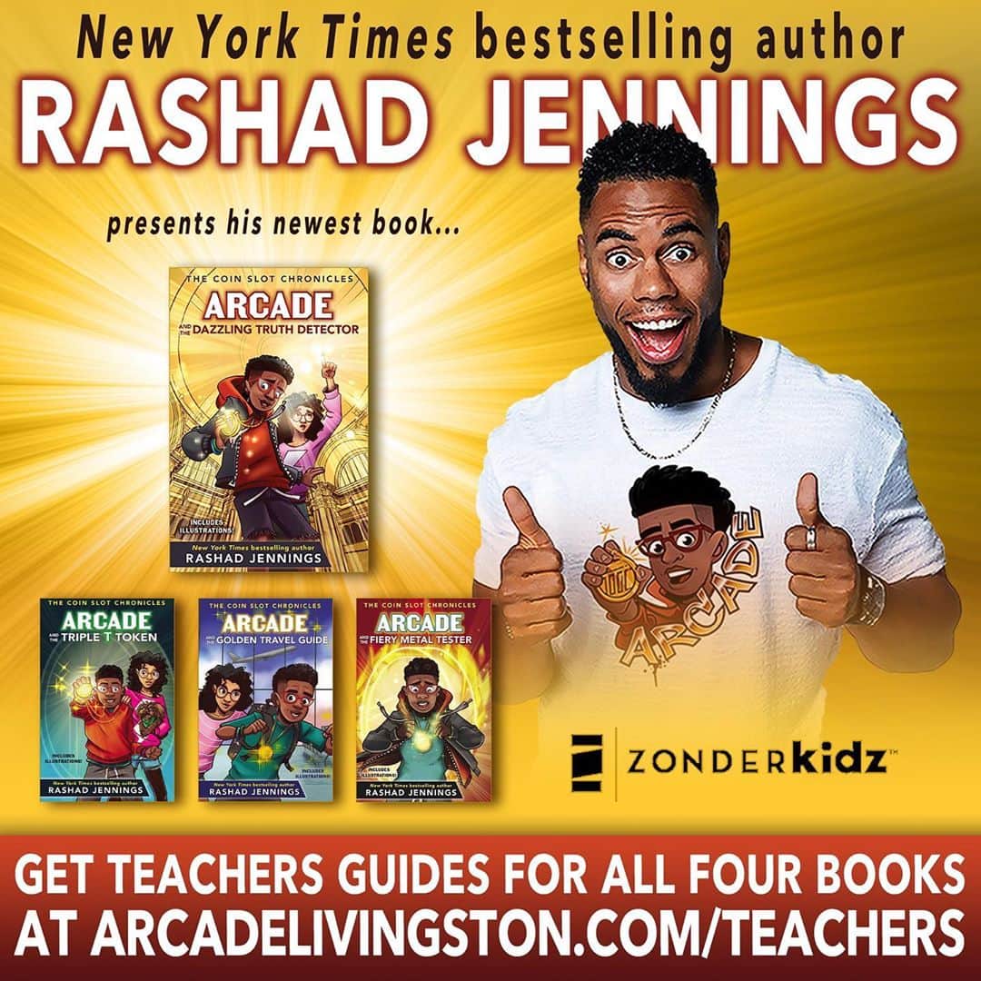 ラッシャッド・ジェニングスのインスタグラム：「TEACHERS and EDUCATORS! The Teachers Guides for the entire Coin Slot Chronicles series of ARCADE books is NOW AVAILABLE!! Now more than ever, the kids need some ADVENTURE! So, whether teaching online or in person, my kid’s book series will add FUN, EXCITEMENT, and LEARNING to any middle school grades curriculum! Order books and get teachers guides via link in my bio. #ShadHatesTheCOVID #ShadLovesTheKids」