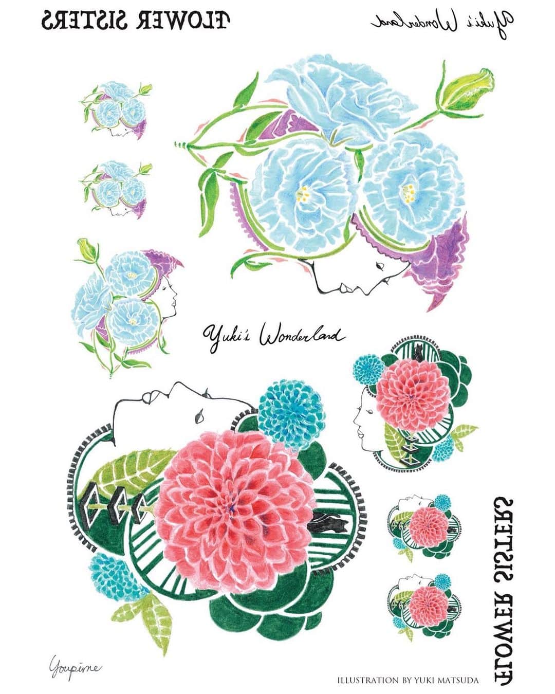 Young Juvenile Youthのインスタグラム：「GINZAで連載中のイラストシリーズ #FlowerSisters がタトゥーシールになって10月12日より、@yjystore にて発売されます！ 可愛いよー❤️ ちなみにGINZAの発売日😉  わーい😍 詳しくは @yjystore チェックしてねー！  From Yuki's Wonderland:  Flower SisterƧ 🌻🌺 Tattoo seals created and illustrated by Yuki. @yjystore   Launching on Oct 12th in collaboration with  @ginzamagazine」