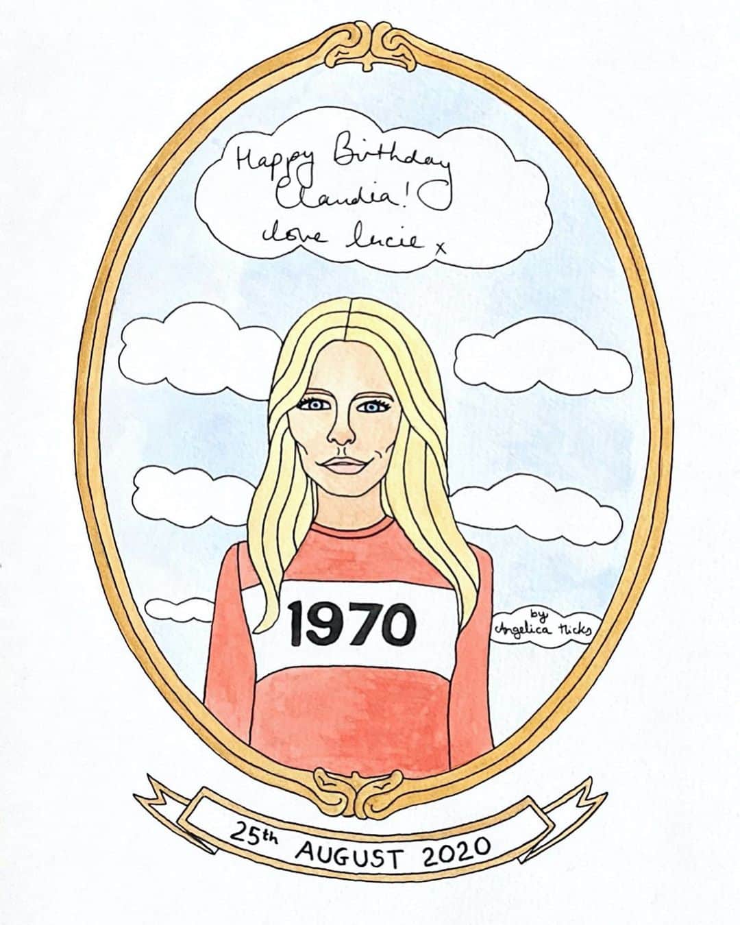 クラウディア・シファーさんのインスタグラム写真 - (クラウディア・シファーInstagram)「Loved my birthday illustration by @angelicahicks ☁️ #1970 Thank you @luciemccullin #bellafreud」10月8日 19時42分 - claudiaschiffer